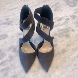 Christian Dior Classic Grey Suede strappy closed toe Heels. Size 37.